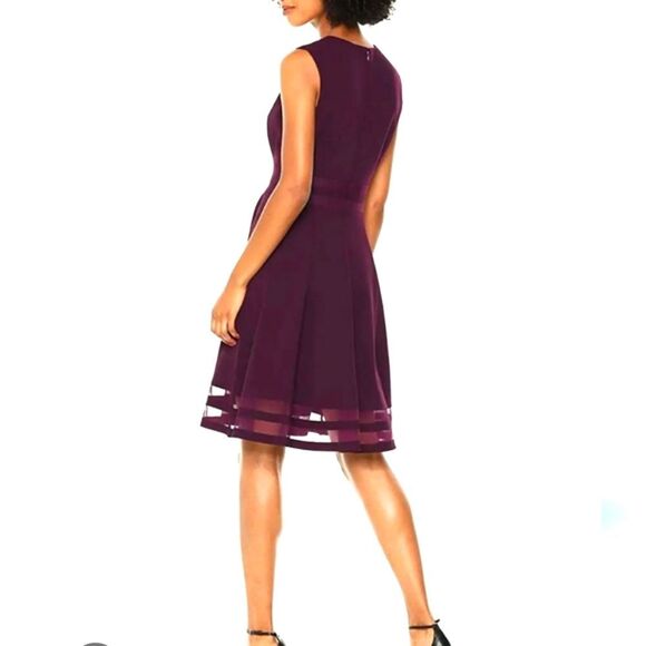 Calvin Klein Illusion Trim Fit and Flare Cabernet Sleeveless Dress - Picture 3 of 10